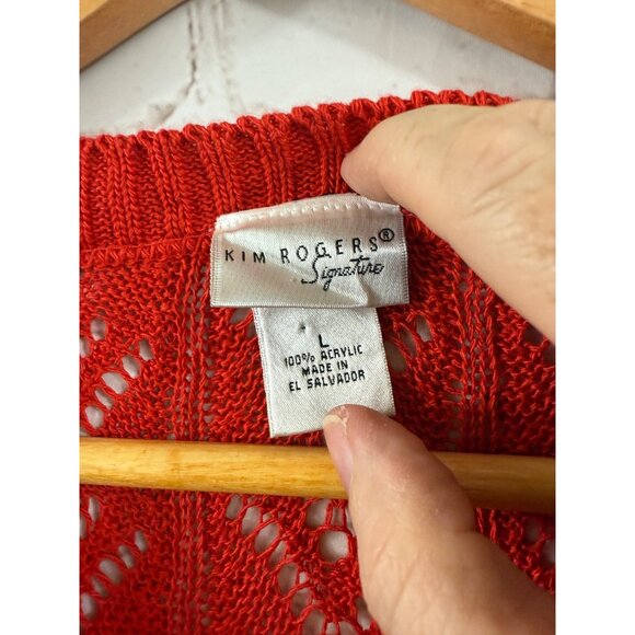Kim Rogers Cardigan Womens Size Large Red Crocheted Short Sleeve Casual Sweater - Picture 3 of 5